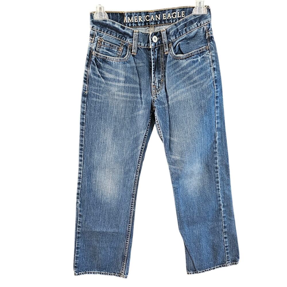 American Eagle Jeans Womens 6 W26 Blue Low Rise Bootcut Distressed Denim Jean